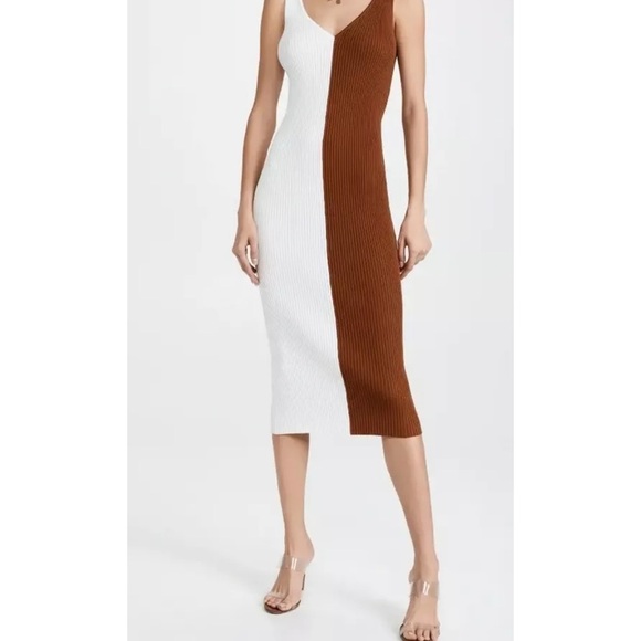 Staud Dana block dress in cream and brown EUC - Picture 6 of 11